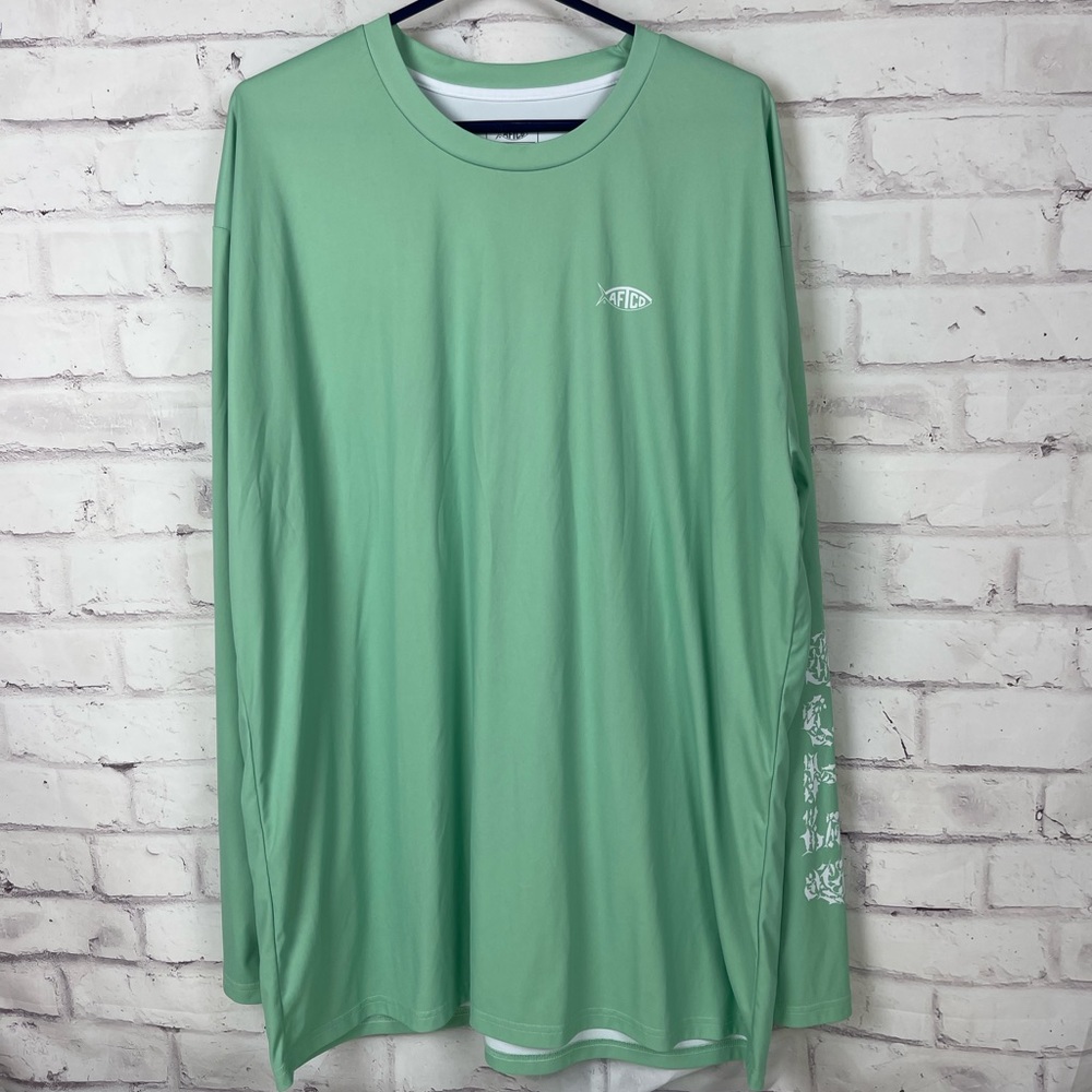 AFTCO Men's Long Sleeve Fishing Shirt Mint Green with White Logo